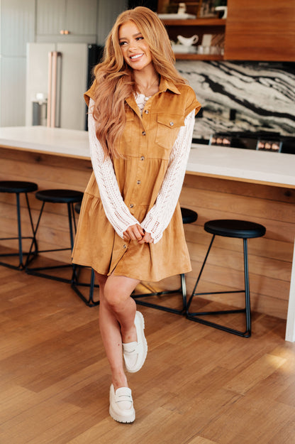 Don't Hang Up Faux Suede Shirt Dress