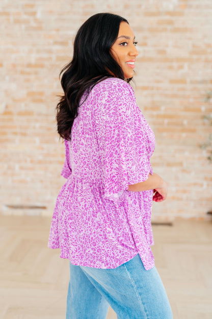 Dreamer Peplum Top in Lavender Leopard