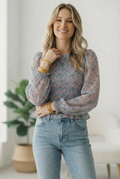 I've Got the Blues Floral Smocked Blouse