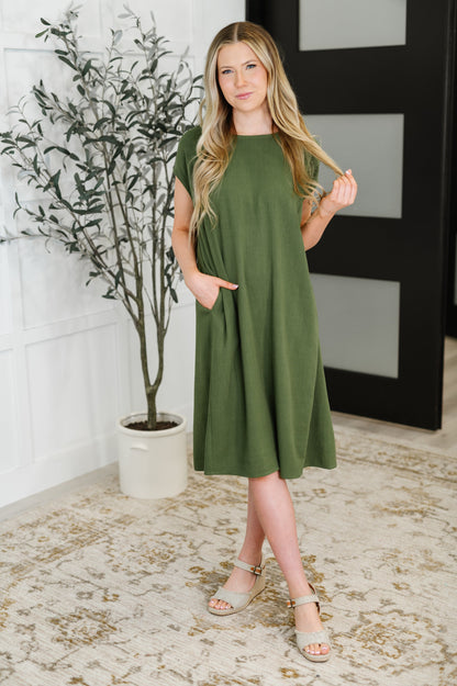 Flatter Me Later Relaxed Dress in Moss