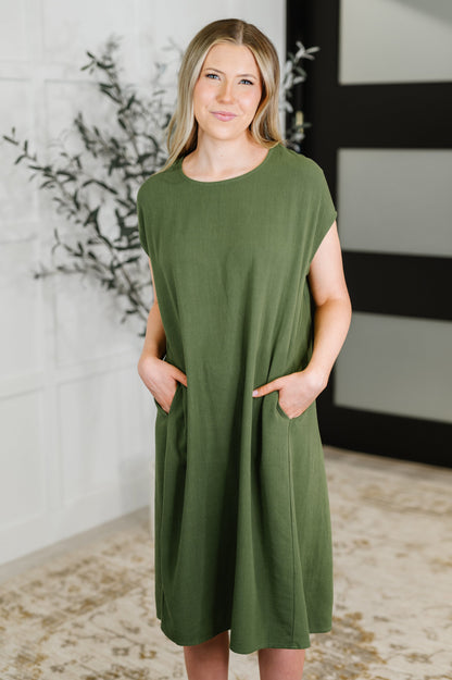 Flatter Me Later Relaxed Dress in Moss