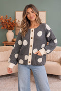 Dotty For You Charcoal Polka Dot Knit Cardigan
