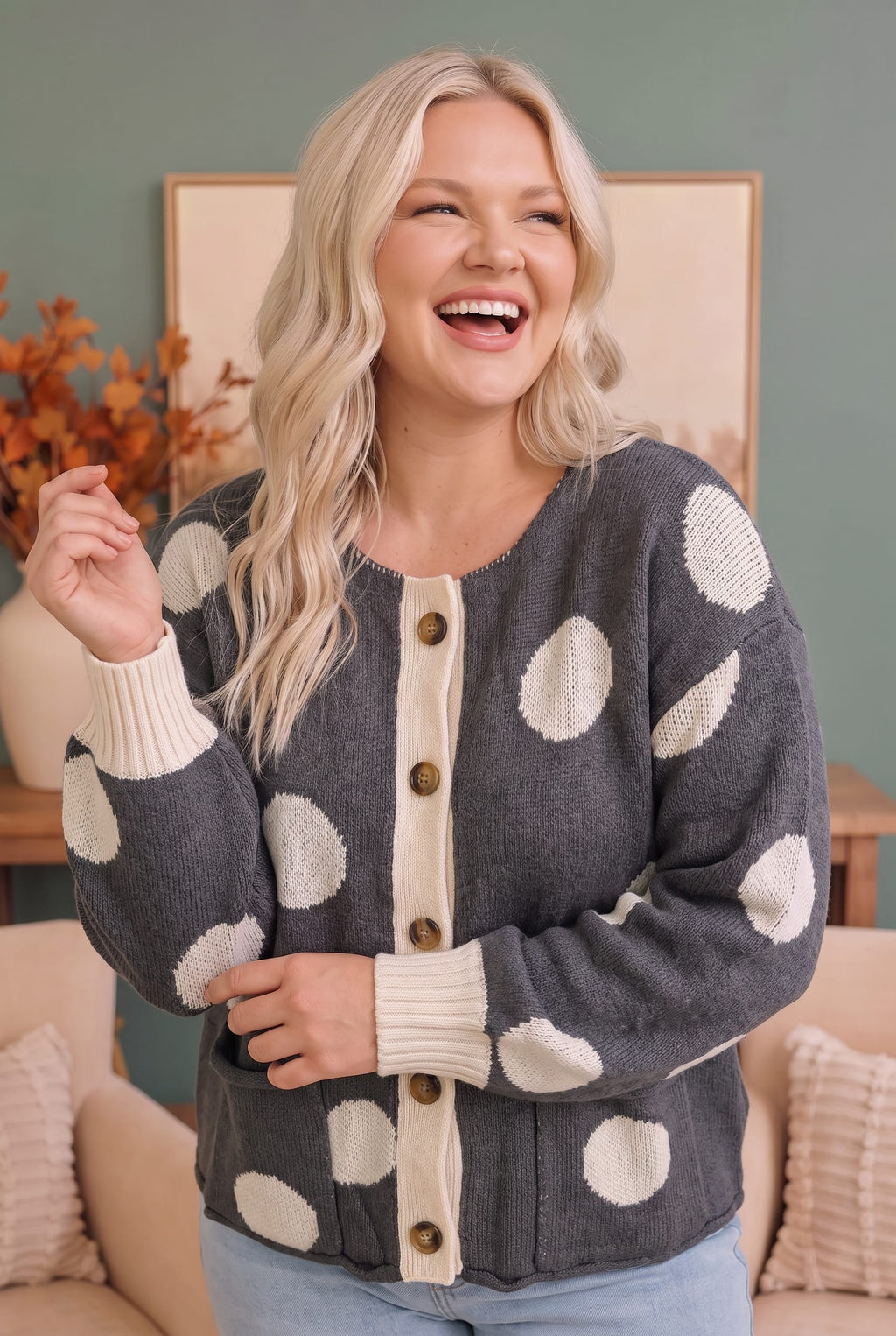 Dotty For You Charcoal Polka Dot Knit Cardigan