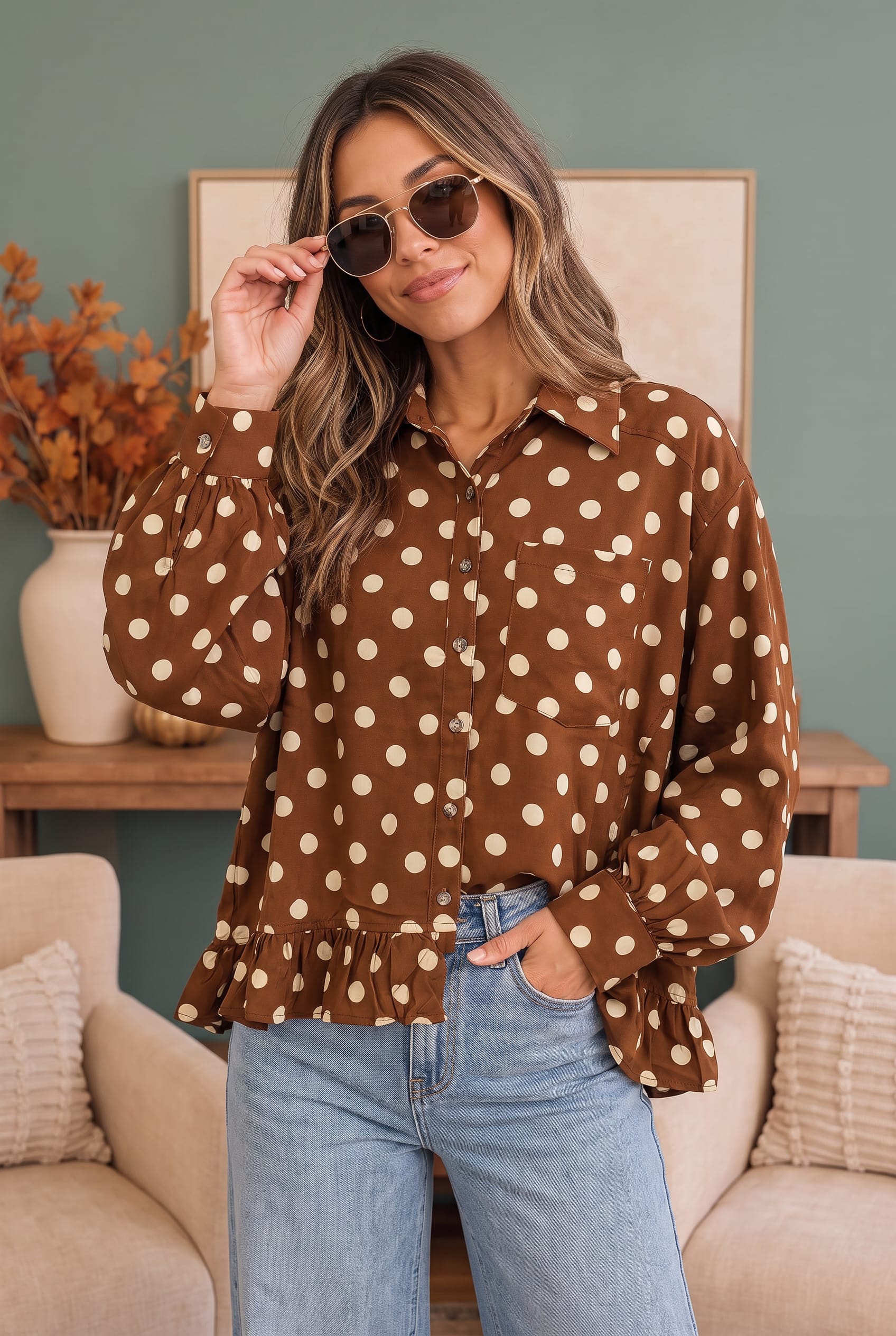 Spotted in Style Polka Dot Ruffle Blouse