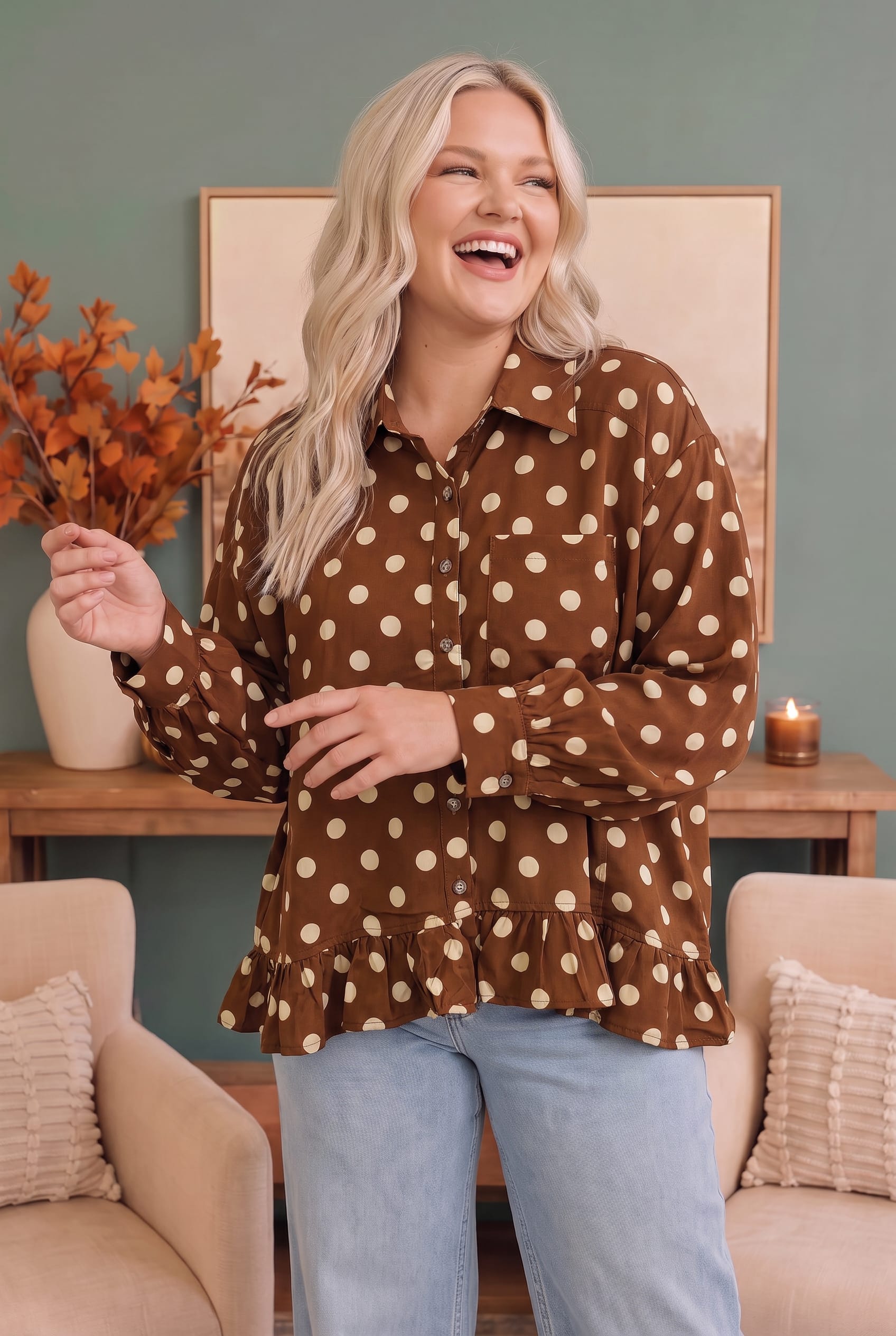 Spotted in Style Polka Dot Ruffle Blouse