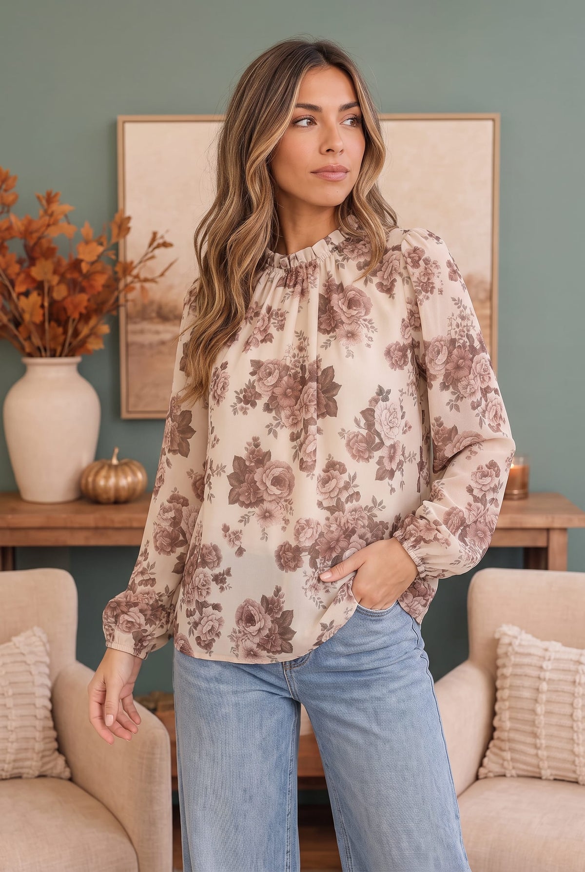 Vintage Rose Garden Floral Blouse