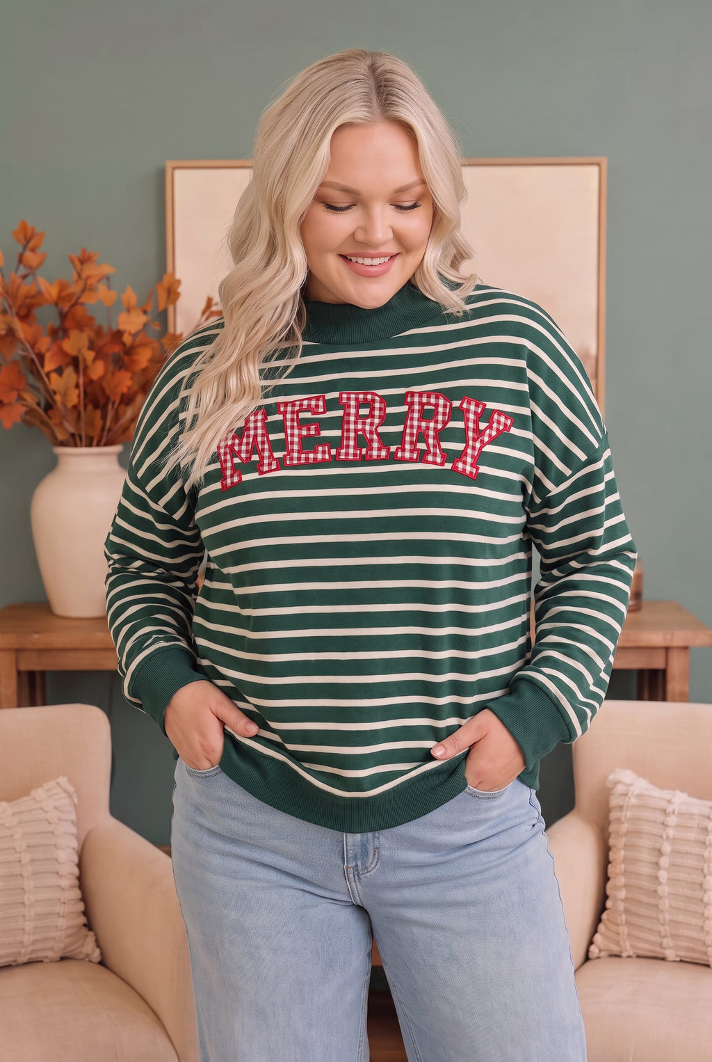 Merry and Bright Striped Sweatshirt
