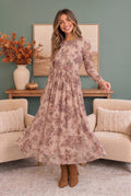 Rosewood Dreams Floral Mesh Midi Dress