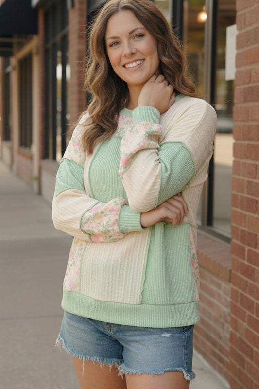 Floral Fields Mint Ribbed Colorblock