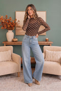 Dotted Dreams Sheer Mesh Mock Neck Top
