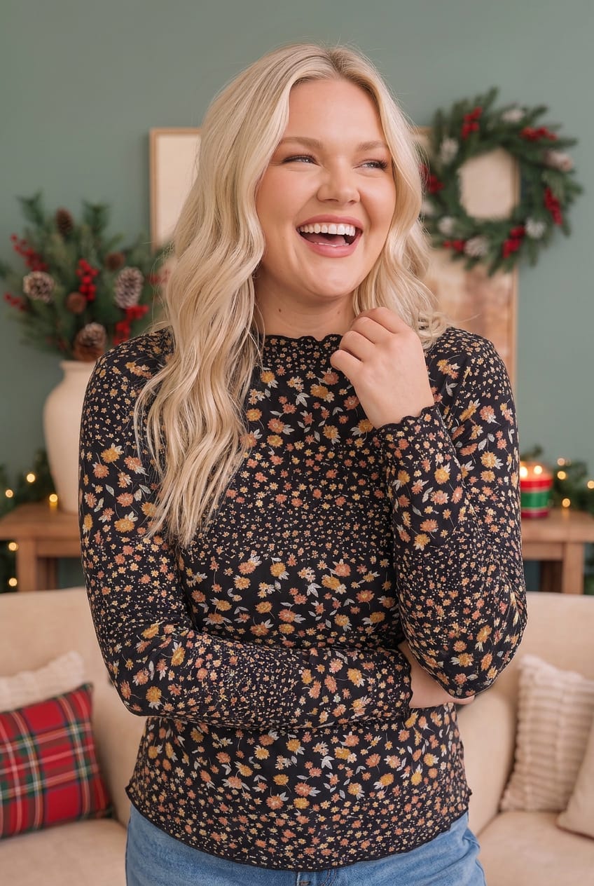 Midnight Garden Long Sleeve Floral Top