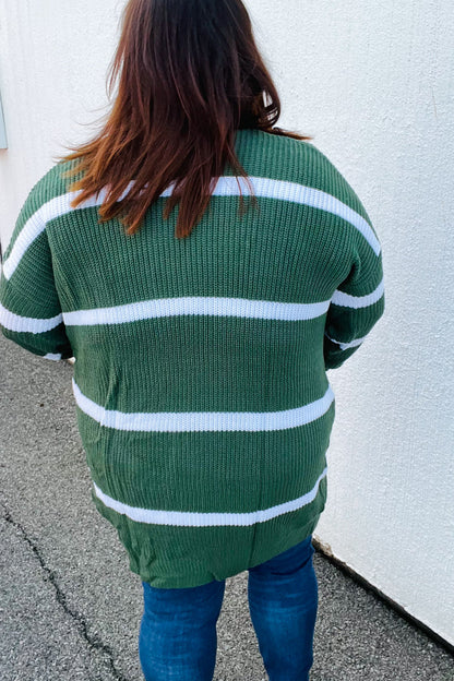 Hunter Green Stripe Open Sweater Cardigan