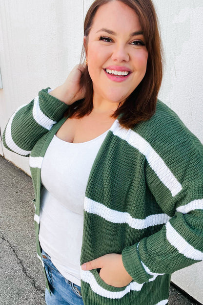 Hunter Green Stripe Open Sweater Cardigan