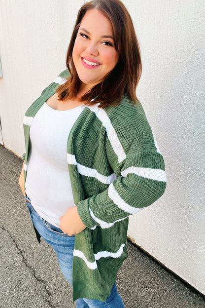 Hunter Green Stripe Open Sweater Cardigan