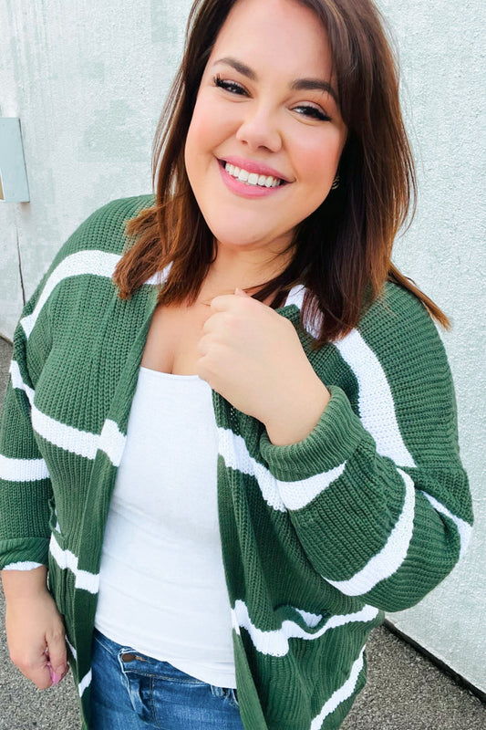 Hunter Green Stripe Open Sweater Cardigan