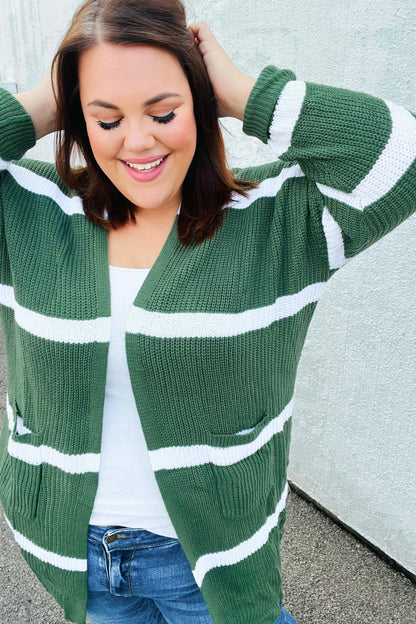 Hunter Green Stripe Open Sweater Cardigan