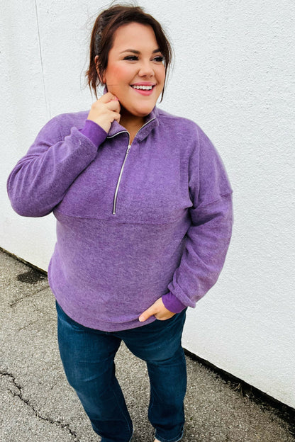 Purple Half Zip Hacci Pullover Sweater