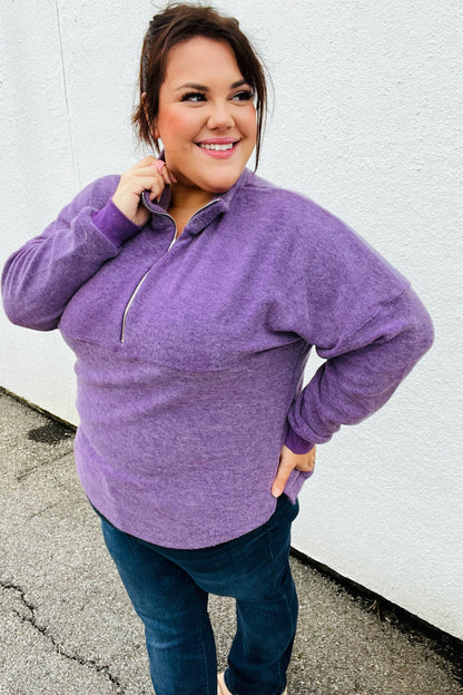 Purple Half Zip Hacci Pullover Sweater