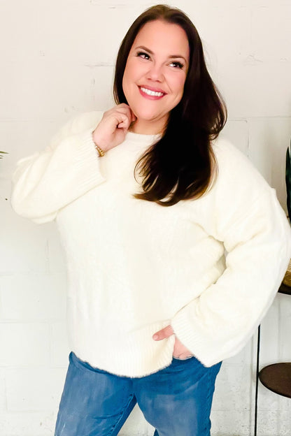 Classic Elegance Ivory Fuzzy Soft Knit Sweater