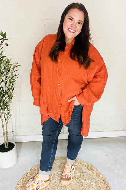 Everyday Rust Button Down Sharkbite Cotton Tunic Top