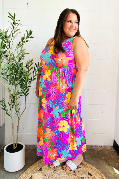 Diva Dreams Multicolor Tropical Floral Fit & Flare Maxi Dress