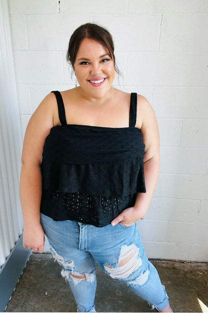 Black Eyelet Tiered Sleeveless Lined Top