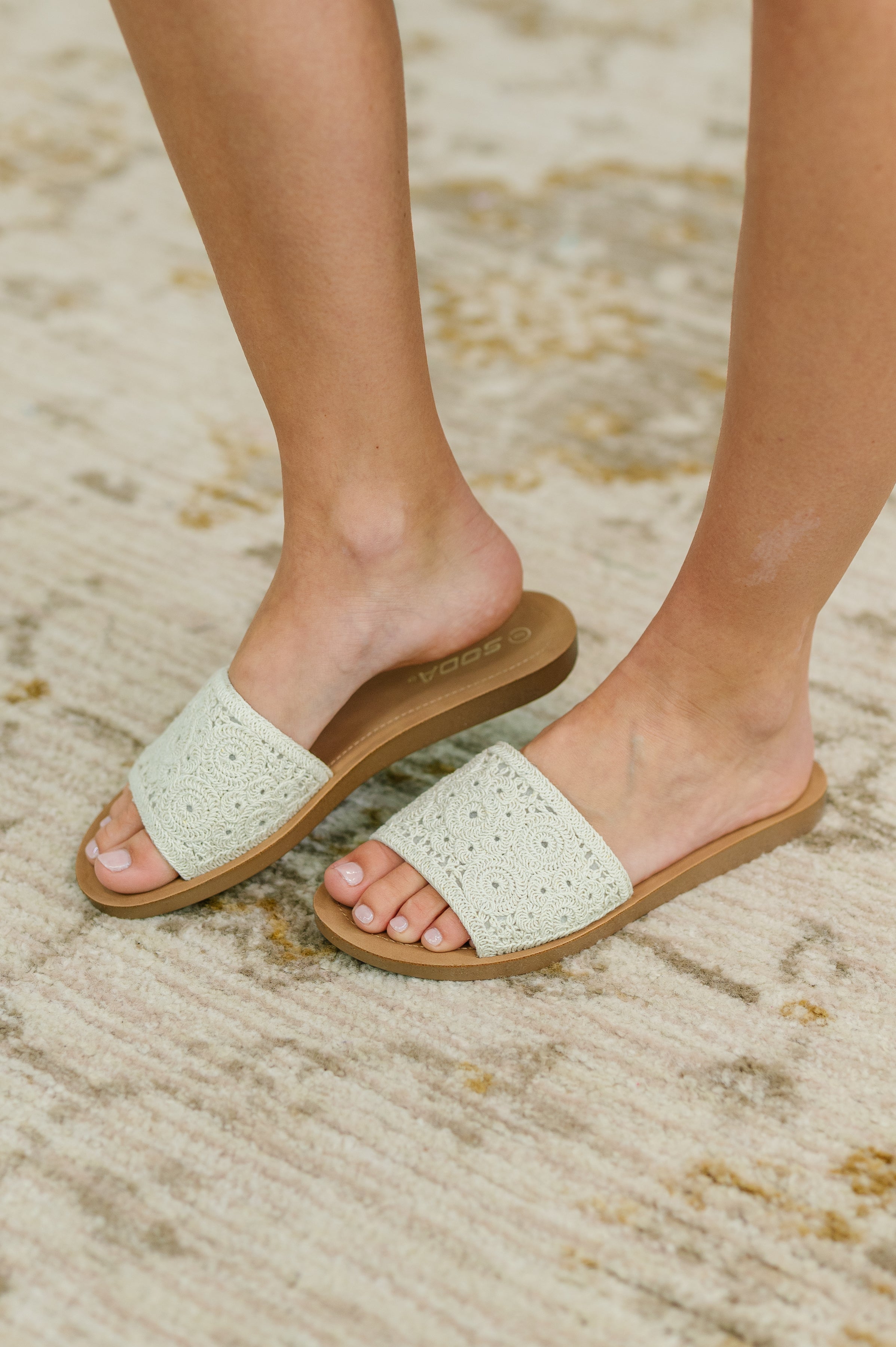 Imelda Off White Crocheted Slip On Sandal