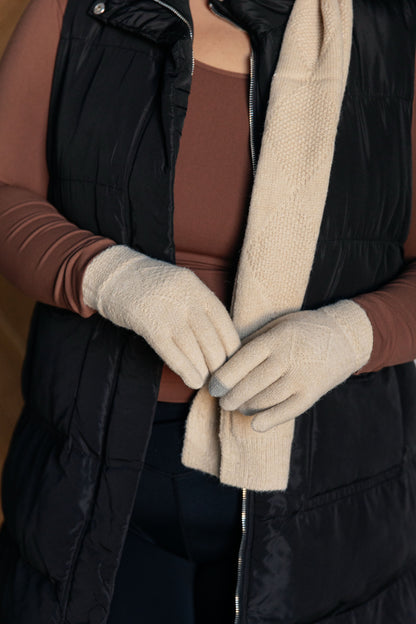 Jane Frost Beanie, Glove, and Scarf Set in Beige