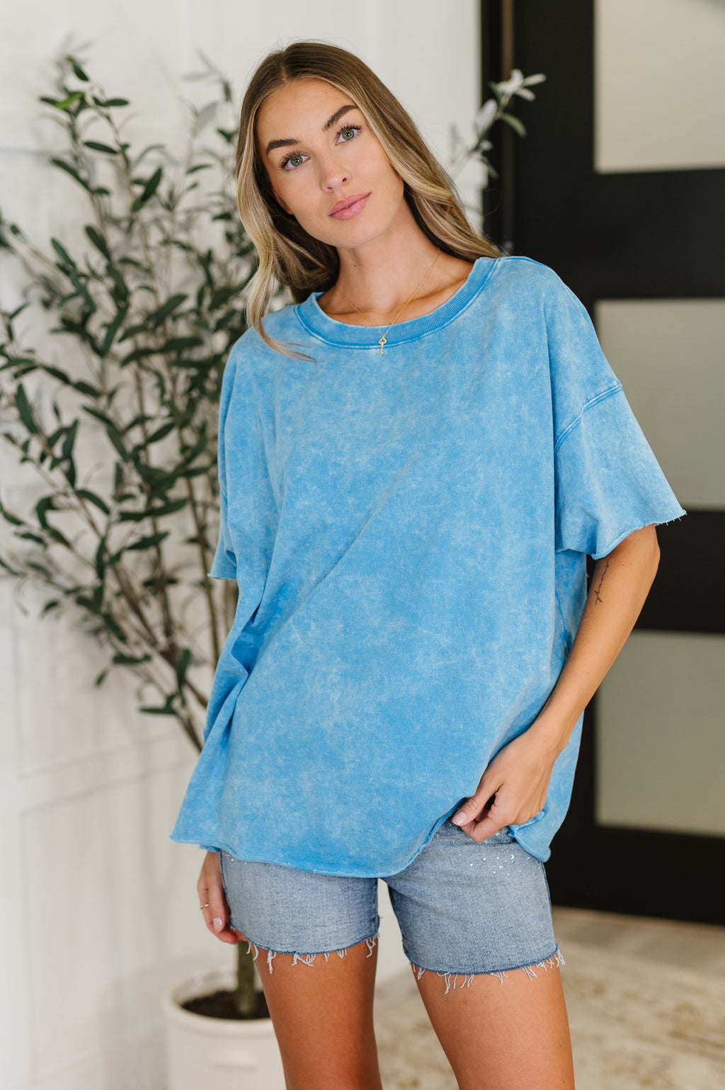 Just My Type Mineral Wash Relaxed Top in Deep Sky