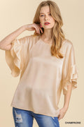 Umgee Satin Flutter Sleeve Top