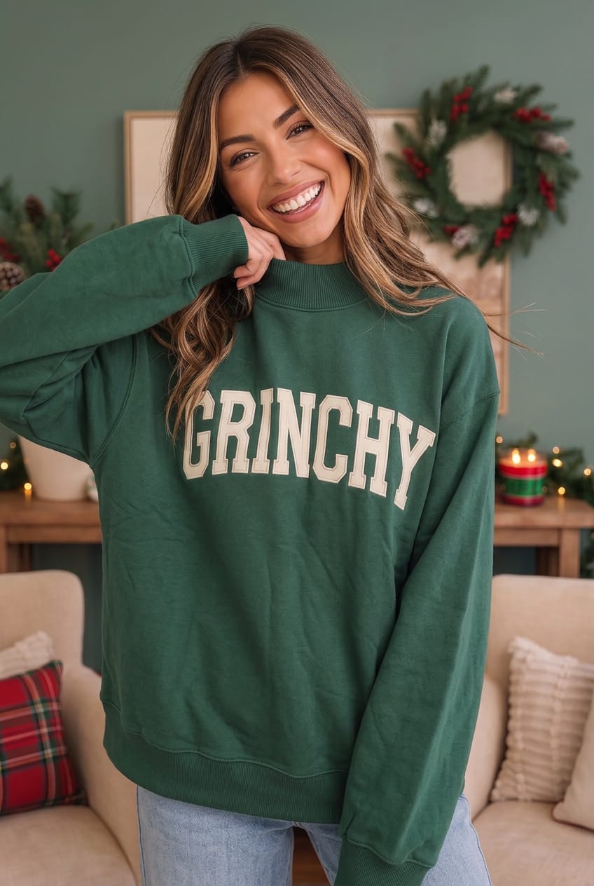 Grinchy Vibes Only Oversized Holiday Sweatshirt