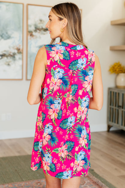 Lizzy Tank Dress in Hot Pink Tropical Floral