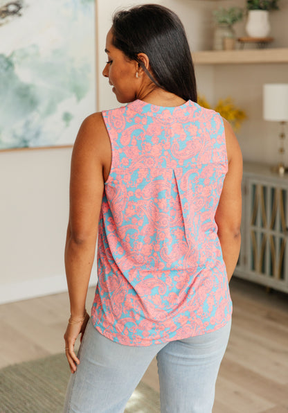 Lizzy Tank Top in Blue and Apricot Paisley