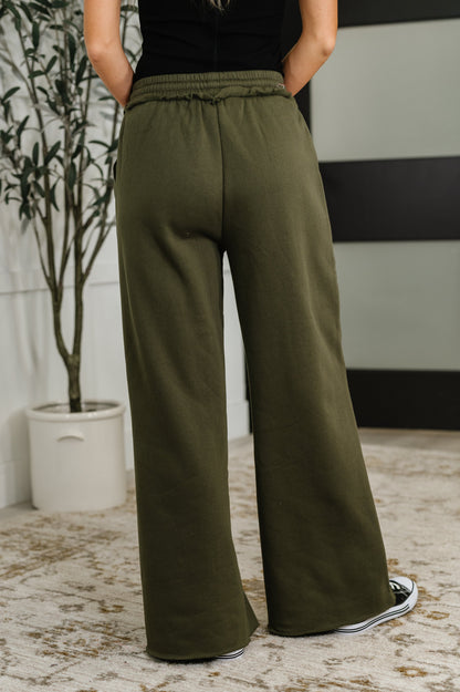Lounge Line Wide Leg Sweats in Dark Olive