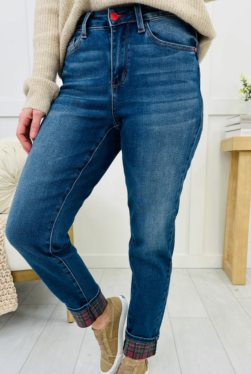 Judy Blue Plaid Hem Jeans