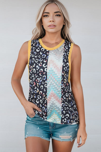 Multicolor Contrast Trim Color Block V Neck Tank Top