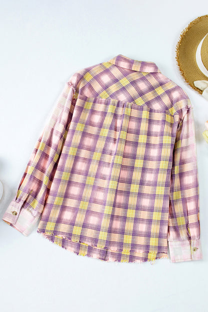 Purple Plaid Long Sleeve Collared Button Up Shirt