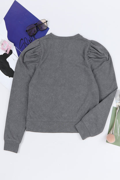 Green Vintage Washed Puff Sleeve Sweatshirt