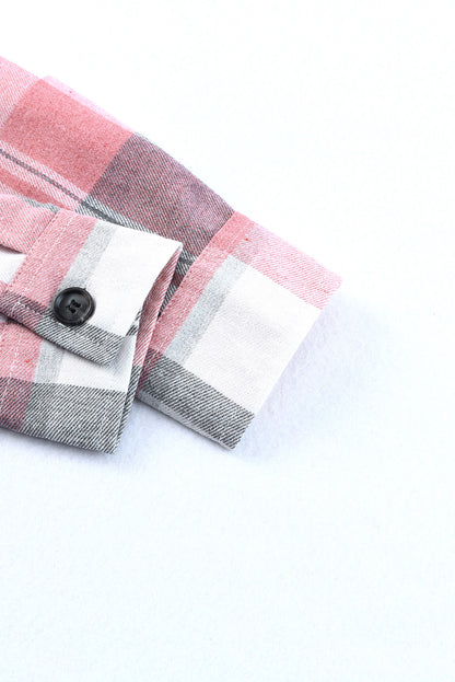 Pink Long Sleeve Collared Button Up Flannel Shirt