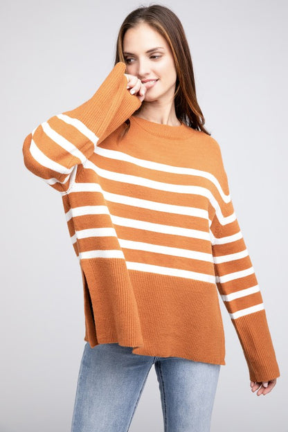 Ribbed Hem Stripe Sweater