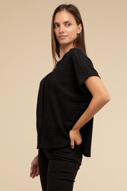 Dolman Short Sleeve Jacquard Sweater