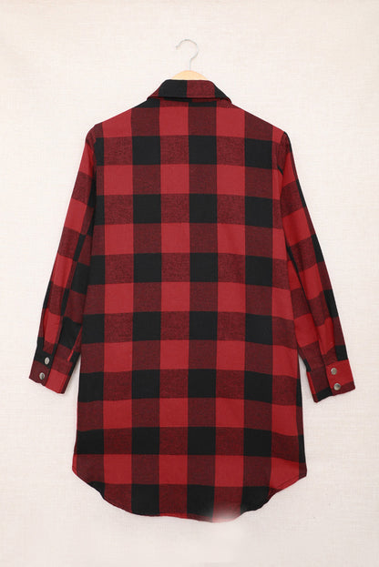 Brown & Black Plaid Collared Botton Down Long Shirt Shacket