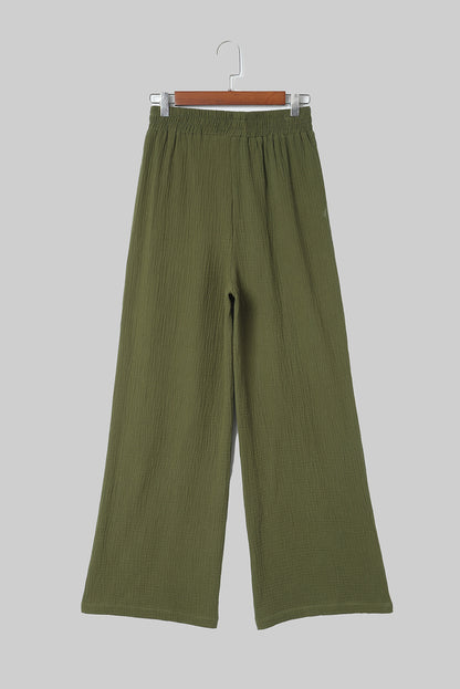 Crinkle Textured Wide Leg Pants