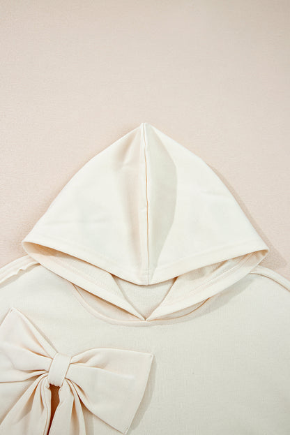 White Solid Color Cute Bow Embellished Loose Hoodie