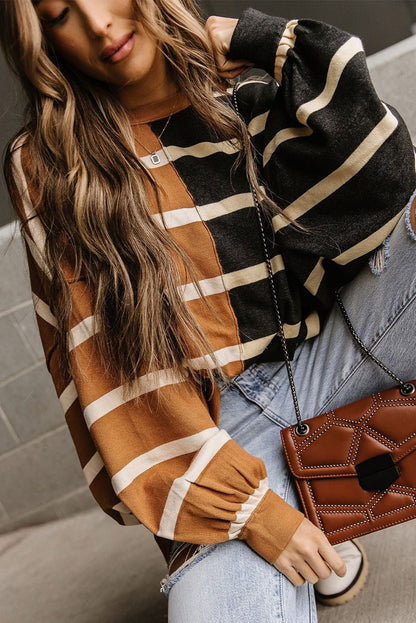 Contrast Striped Print Oversized Dropped Shoulder Top