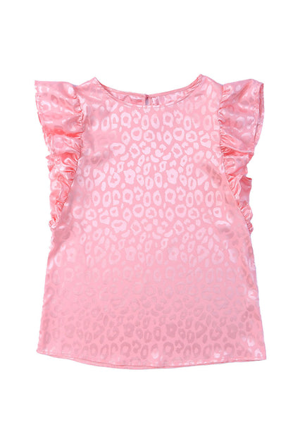 Pink Satin Leopard Print Ruffled Summer Top