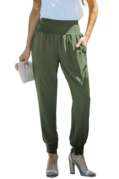 Green Casual Pocketed Elastic Waist Joggers