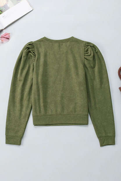 Green Vintage Washed Puff Sleeve Sweatshirt