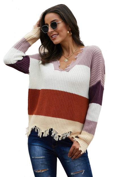 Colorblock Distressed Sweater