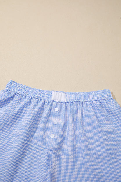 Green Gingham Plaid Button Detail Lace Trim Boxer Shorts